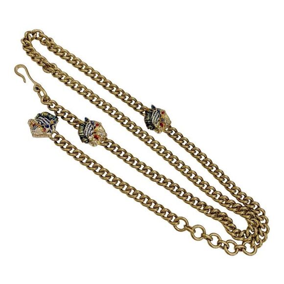 Gucci One Piece Black Ivory Black Gold Taiga Chain Belt Short Sleeve Unused - Picture 9 of 9